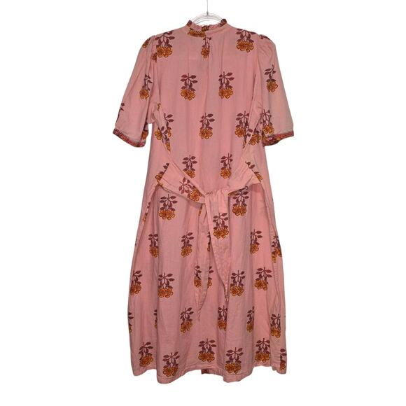 Alix of Bohemia Remi Peony Midi Dress Pink Hand Block Print Cotton Size Large - Picture 5 of 10